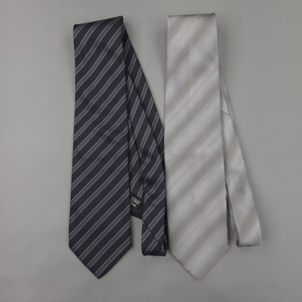 Giorgio Armani Tie Lot Of 2 Mens Gray Silk‎ Striped Classic Hand Made Italy